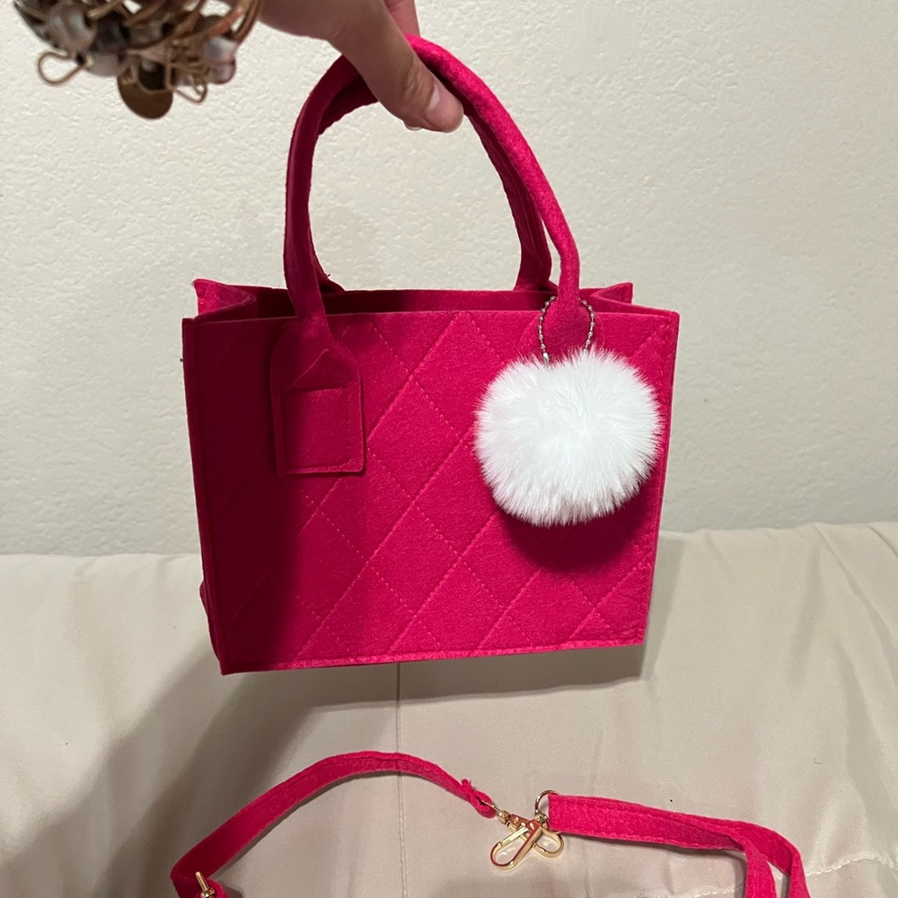 Hot Pink Quilted Mini Bag | Small Shoulder Purse w/ Puff Ball Charm | Y2K Trend